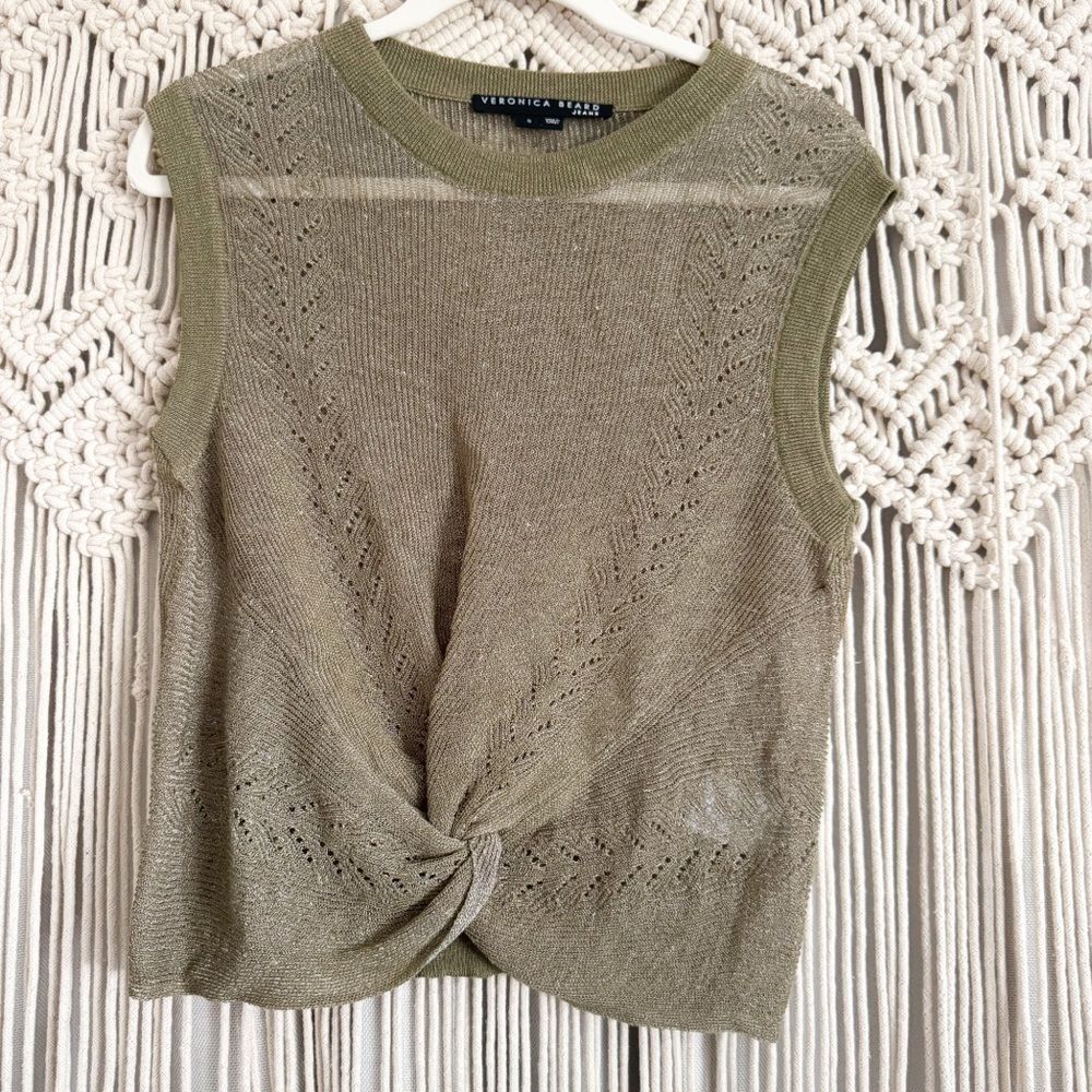 Veronica Beard Kellen Twist Front Linen Blend Sweater  Small